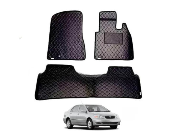 The Toyota Corolla Floor Mat Flat 7D Style for model years 2002 to 2008 is a premium automotive accessory designed to provide complete protection for your vehicle’s interior flooring while enhancing the overall aesthetic of the cabin. Over time, car floors are exposed to dirt, dust, mud, water, food spills, and everyday wear from passengers, which can lead to stains, scratches, and even corrosion on the original carpet. The 7D style flat floor mat is engineered to cover the driver, front passenger, and rear seating areas, ensuring full protection and maintaining the cleanliness and condition of the vehicle interior. Made from durable, high-quality, wear-resistant materials, this floor mat is designed to withstand daily use without losing shape, texture, or color. The design includes raised edges and a textured surface that traps dirt, debris, and liquids, preventing them from spreading to the car’s carpet beneath and ensuring easy cleaning. The mats are water-resistant and can be quickly wiped clean with a damp cloth or mild detergent, making maintenance convenient for daily use. Custom-fitted for Toyota Corolla interiors, the mats align perfectly with footwells, pedals, and seat mounts, providing safety by preventing slipping or movement during driving. The stylish design enhances the cabin’s look, giving it a modern and refined appearance while providing comfort underfoot for both the driver and passengers. Regular use of these mats protects the original flooring from wear and tear, maintains the car’s resale value, and contributes to a cleaner, more hygienic interior. Ideal for personal, family, or commercial vehicles, these mats offer a combination of durability, functionality, and style, making them an essential addition to any Toyota Corolla from 2002 to 2008. These floor mats provide full interior coverage, durable construction, water and stain resistance, custom fit for Toyota Corolla, raised edges for dirt and liquid containment, easy cleaning and maintenance, non-slip surface for safety, protection against everyday wear, enhanced interior aesthetics, and long-lasting performance; customers purchase this product because it protects the car flooring from dirt and moisture, maintains resale value, provides a stylish 7D design, fits precisely for Toyota Corolla interiors, reduces cleaning effort, ensures safety with anti-slip design, offers comfort for all passengers, provides long-term floor protection, improves the cabin look, and delivers a cost-effective solution for vehicle interior maintenance; advantages include maintaining clean and dry floors, preventing carpet damage, reducing wear from daily use, enhancing interior aesthetics, easy cleaning and care, durability for heavy use, safety with non-slip surface, full coverage for all seating areas, protection against spills, and reliable long-term preservation of the vehicle’s interior, helping Toyota Corolla owners maintain both the functionality and appearance of their car cabin over time.
