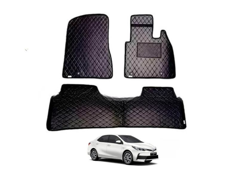 The Toyota Corolla Floor Mat Flat 7D Style in black is a high-quality interior accessory designed for model years 2008 to 2026, providing comprehensive protection for vehicle flooring while enhancing the cabin’s aesthetic appeal. Floor mats are one of the most frequently exposed surfaces in a car, subjected to dirt, dust, mud, water, food spills, and daily wear and tear from passengers’ feet. This 7D style flat floor mat offers full coverage, including the driver, passenger, and rear seating areas, ensuring that the original carpet and flooring are protected from stains, scratches, and moisture that can lead to corrosion or damage over time. Constructed from durable, wear-resistant materials, the mat is designed to withstand heavy daily use, providing long-lasting performance while maintaining its shape, texture, and color. The 7D design features raised edges and a textured surface to trap dirt, debris, and liquids effectively, preventing them from spreading to the carpet beneath. Its water-resistant and easy-to-clean surface makes maintenance simple, allowing quick removal and cleaning using a damp cloth, water, or mild detergent. The mat is custom-fit for Toyota Corolla interiors, ensuring precise alignment with the vehicle’s footwell contours, pedals, and seat mounts, offering both safety and comfort by preventing slipping or movement during driving. The black color and sleek 7D style enhance the interior look, giving the cabin a modern and refined appearance. Regular use of these floor mats protects the vehicle’s resale value by maintaining clean and damage-free flooring while also providing comfort for passengers through a smooth, non-slip surface. Ideal for daily commuters, family vehicles, or commercial use, these mats combine functionality, durability, and style, making them an essential accessory for Toyota Corolla owners who want to protect their car’s interior and maintain a polished, professional appearance. These floor mats provide full interior coverage, durable wear-resistant material, water and stain resistance, custom fit for Toyota Corolla, raised edges for dirt containment, easy-to-clean design, non-slip surface, protection against daily wear, enhanced cabin aesthetics, and long-lasting durability; customers purchase this product because it protects car flooring from dirt and moisture, maintains resale value, offers stylish 7D design, fits precisely in Toyota Corolla interiors, reduces cleaning effort, provides safety through anti-slip design, is suitable for all passengers, ensures long-term protection, improves cabin comfort, and delivers cost-effective interior maintenance; advantages include keeping vehicle floors clean and dry, preventing carpet damage, reducing wear from daily use, enhancing interior style, ease of cleaning and maintenance, durability for heavy usage, safety with anti-slip properties, comprehensive coverage for driver and passengers, protection against liquid spills, and reliable long-term interior preservation, ensuring Toyota Corolla owners maintain both the look and functionality of their car cabin while extending the life of the original flooring.