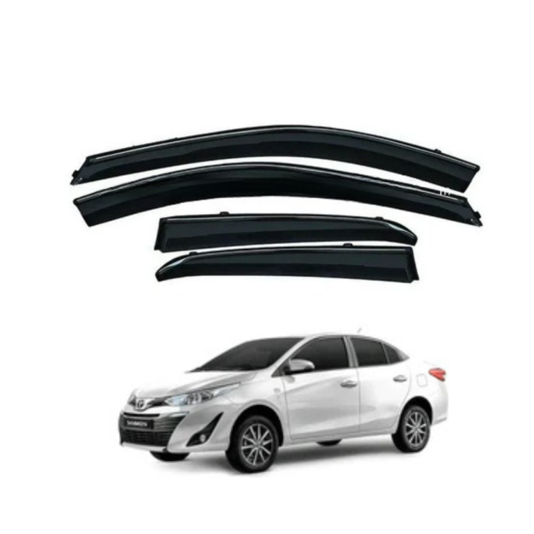 The air press visor set for Toyota Yaris is a practical and stylish exterior accessory designed to improve driving comfort, protect the vehicle interior, and enhance the overall appearance of the car. These visors are installed on the upper edges of the car doors and function as wind and rain deflectors, allowing fresh air to enter the cabin while preventing rainwater, dust, and wind noise from disturbing the interior environment. Manufactured with high-quality durable acrylic material, these air press visors are built to withstand harsh weather conditions such as strong sunlight, rain, and temperature changes without fading, cracking, or losing their shape. The smoke-tinted design not only adds a sleek and modern look to the vehicle but also helps reduce glare from sunlight, making driving more comfortable during the day. The air press fitting system ensures a strong and secure installation without the need for drilling or permanent modifications, making it easy for both professionals and car owners to install within minutes. These visors are precision-designed according to OEM specifications, ensuring a perfect fit for Toyota Yaris models from 2006 to 2020, covering all doors evenly for a balanced and factory-style appearance. One of the main benefits of this product is that it allows drivers to slightly open their windows during rain without letting water enter the cabin, improving ventilation while maintaining interior dryness. It also helps reduce fogging on windows by allowing airflow, especially during humid or rainy conditions. The strong adhesive backing or clip-based design ensures long-lasting attachment even at high speeds, preventing rattling or detachment. These visors also act as a protective barrier against dust and debris, keeping the interior cleaner and reducing the need for frequent cleaning. The material is lightweight yet strong, providing durability without adding unnecessary weight to the vehicle. It is resistant to UV rays, which prevents discoloration over time and maintains its premium look. This visor set is widely preferred by car owners who want both functional and aesthetic upgrades without spending too much or making permanent changes to their vehicle. It enhances the driving experience by improving airflow, reducing noise, and offering protection from external elements, making it an essential accessory for daily driving comfort and convenience. If you want this product, you can easily purchase it from our website, and for a faster and smoother buying experience, you can also contact us directly on WhatsApp where our team is always ready to assist you with quick replies, easy ordering, and reliable service so you can get your required auto accessories delivered without any delay in a simple and convenient way. 10 main key points: 1) Designed for Toyota Yaris 2006–2020 models 2) High-quality durable acrylic material 3) Smoke-tinted stylish appearance 4) Protects against rain and wind 5) Allows fresh air circulation 6) Easy air press installation without drilling 7) Strong and secure fitting system 8) UV-resistant and weatherproof design 9) Lightweight yet durable construction 10) Enhances vehicle exterior look. 10 reasons why people buy this product: 1) To improve cabin ventilation 2) To prevent rainwater entry 3) To reduce wind noise 4) To enhance car appearance 5) To protect interior from dust 6) To reduce window fogging 7) To get easy installation accessory 8) To improve driving comfort 9) To add stylish upgrade to vehicle 10) To maintain clean interior environment. 10 advantages of this product: 1) Allows window opening during rain 2) Improves airflow inside cabin 3) Reduces heat buildup in vehicle 4) Enhances driving comfort 5) Protects against dust and debris 6) Adds modern stylish look 7) Works in all weather conditions 8) Long-lasting and fade-resistant 9) Easy to install and remove 10) Provides reliable performance at affordable price.