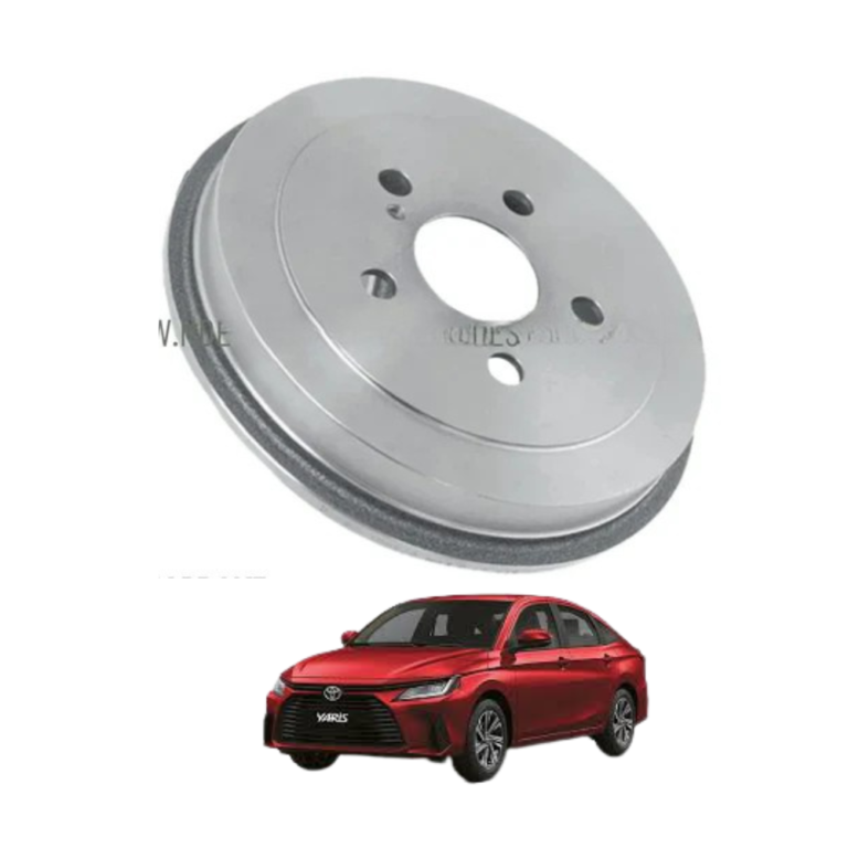 The Toyota Yaris rear brake wheel drum is a durable and reliable braking system component designed to provide stable rear braking performance, smooth stopping control, and long-lasting operation for everyday driving conditions. Specifically engineered for the Toyota Yaris, this rear brake drum is manufactured using high-strength cast metal materials and precision-machined surfaces to ensure balanced rotation, proper heat management, and dependable braking efficiency. Rear brake drums play a vital role in drum brake systems because they work together with the brake shoes to generate the friction required to slow down and stop the vehicle safely. During braking, the brake shoes expand outward against the inner surface of the rotating drum, creating controlled friction that reduces wheel movement and supports stable vehicle stopping performance. Over time, brake drums can wear out due to constant friction, heat, road conditions, and regular usage, which may lead to uneven braking, vibration, excessive noise, or reduced braking performance if not replaced when necessary. This rear brake wheel drum is designed according to factory fitment standards, ensuring accurate compatibility and easy installation without requiring modifications. Its precision-balanced construction helps maintain smooth wheel movement while reducing vibration and promoting consistent brake operation. The durable metal structure provides excellent resistance to heat and wear, supporting reliable performance even during continuous driving and repeated braking conditions. In addition to restoring braking efficiency, this rear brake drum helps protect related braking components such as brake shoes and wheel cylinders from uneven wear, contributing to the overall health and longevity of the braking system. Its carefully machined internal surface ensures proper contact with the brake shoes, improving brake response and supporting safe driving in various road and weather conditions. Whether replacing worn drums or carrying out preventive brake maintenance, this product offers a dependable and cost-effective solution for maintaining safe and smooth braking performance. This rear brake wheel drum is an excellent choice for vehicle owners, mechanics, and automotive enthusiasts who prioritize safe braking operation and reliable vehicle maintenance. It helps maintain balanced rear braking performance, improves driving stability, and supports smoother stopping control during both normal and emergency braking situations. The installation process is suitable for trained technicians and compatible workshops, allowing efficient replacement and proper brake system adjustment. Its durable construction ensures long-lasting performance under regular driving conditions, making it a trusted maintenance component for long-term braking system care. If you are planning to purchase this product, you can place your order through our website and contact us on WhatsApp where our team is always ready to assist you quickly with product details, stock availability, and a smooth and customer-friendly buying experience tailored to your convenience. Key points include durable cast metal construction, exact compatibility with Toyota Yaris models, precision-machined braking surface, reliable rear braking performance, smooth brake operation, balanced drum design, heat-resistant construction, long-lasting durability, factory-standard fit and function, and dependable everyday braking support, while reasons people buy this product include replacement of worn brake drums, need for improved braking performance, preference for reliable brake components, affordable maintenance solution, easy online availability, guaranteed compatibility, restoration of smooth braking operation, trusted braking reliability, convenience of direct-fit replacement, and better overall vehicle safety, and advantages include improved rear braking efficiency, smoother stopping response, enhanced vehicle stability during braking, long-lasting durability under daily use, reduced brake vibration and noise, better heat management, protection against uneven brake shoe wear, dependable braking performance in different weather conditions, restoration of original braking functionality, and overall improved driving confidence and safety.